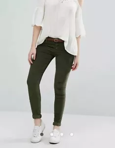Hollister Damen Super Skinny Grün Cord Jeans Knopfleiste Größe 7 Taille 28 - Bild 1 von 12