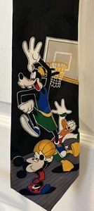 MICKEY UNLIMITED Men's Tie Mickey Mouse Goofy Daffy Playing Basketball BLACK NEW - Picture 1 of 14