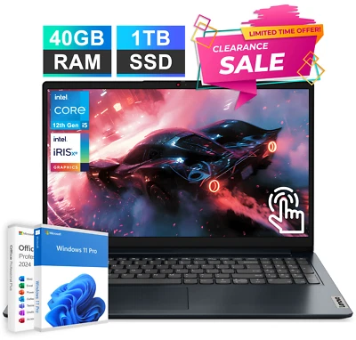 2025 Lenovo IdeaPad Laptop 15.6" Touch Intel i5 40GB RAM 1TB SSD Office 2024 Pro - Image 1 of 4
