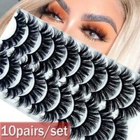 SKONHED 10Pairs 3D Mink False Eye Lashes Wispy Cross Fluffy Extension Eyelashes