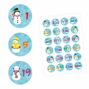 24 Adventskalender Zahlen Aufkleber Schneemann - rund 4 cm Ø - Sticker Weihnacht - Bild 1 von 6