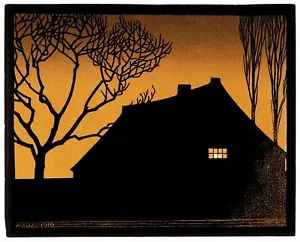11333.Decor Poster.Home room Wall art design.Julie De Graag painting.Night house - Picture 1 of 1