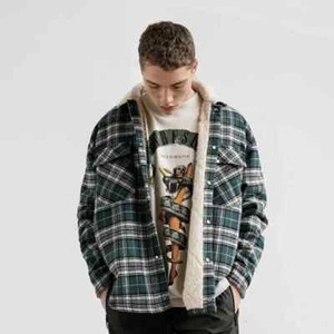 Men's Button Down Cashmere Plaid Jackets High Street Flannel Long Sleeve Thick S - Picture 1 of 6