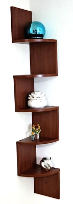 Greenco 5-Tier Wall Mount Corner Wooden Shelves - Natural Wood Brown - Image 1 of 4