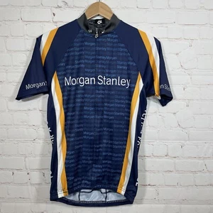 Morgan Stanley Cycling Jersey Mens Size Medium Blue Full Zip Pockets Athletic - Picture 1 of 13