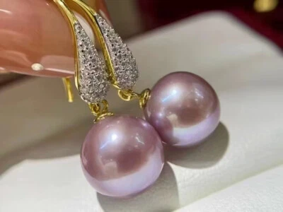 classic 10-11mm south sea round lavender pearl dangle earring 925s(xx) - Image 1 of 3