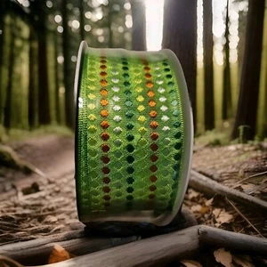 Green Ribbon W/ Multicolor Dots Wire ribbon 1 and 1/2" 25M/ 82FT made in France - Picture 1 of 7