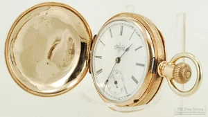 Elgin grade 117 pocket watch, 6 size, 7 jewels, incredible YGF engraved HC, box - Picture 1 of 12