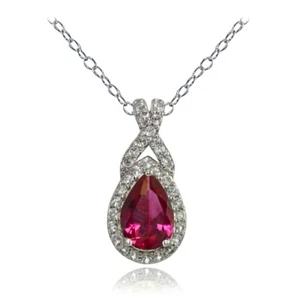 Sterling Silver Created Ruby and White Topaz X and Teardrop Necklace - Picture 1 of 4