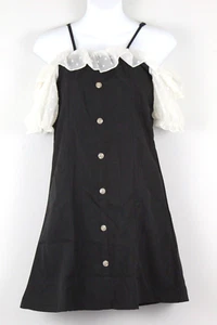 Girls Cold Shoulder Lacey A-Line Dress Size 11-12 SHEIN KIDS Black/Beige NWT - Picture 1 of 8
