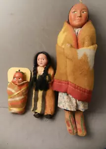 3 NATIVE AMERICAN SKOOKUM DOLLS, ONE BILLY GOOD INDIAN w/LABEL, LEATHER SHOES - Picture 1 of 6