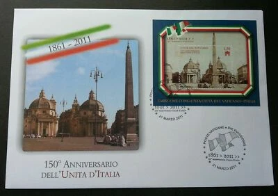 [SJ] Vatican - Italy Joint Issue 150th Anniversary Of Italy Unity 2011 (ms FDC) - Image 1 of 4