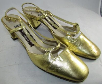 ВИНТАЖНЫЙ Chaussures Givenchy Париж золото кожи слинги размер 6 М Италия - Изображение 1 из 4