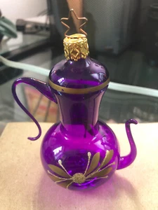 Vintage MCM Viejo Mundo Navidad Soplado a Mano Crueta Vidrio Púrpura Adorno Delicado - Imagen 1 de 11