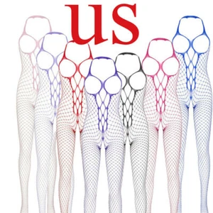US Women Bodysuit Body Stocking Lingerie Fishnet Babydoll Sleepwear Nightwear - Picture 1 of 62