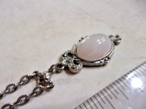 Halskette mit Anhänger silberfarben Rosenquarz oval Cabochon Marke 1928 - Bild 1 von 7