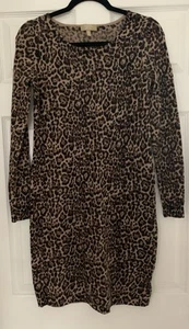 Charter Club Luxury 100% Merino Wool Sweater Dress Med Leopard Animal Print Knit - Picture 1 of 12