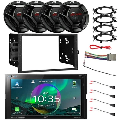 JVC Touchscreen HDMI/WiFi Radio, 4x 6.5" 300W Car Speakers, 95-Up GM Install Kit - Imagem 1 de 4