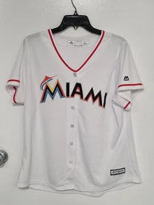 Majestic Women's Miami Marlins Button-Up White Jersey Size 2XL Made in USA - Picture 1 of 7