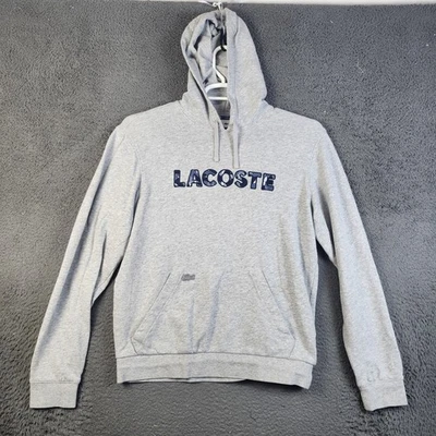 Lacoste Hoodie Mens Medium Gray Logo Sweatshirt Pullover Kangaroo Pocket - Image 1 of 4
