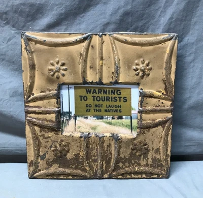 Винтажные потертые 11 дюймов кв.  Декоративная оловянная металлическая рамка для картин 4x6 старая 1699-25B - Изображение 1 из 4