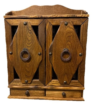 Antique Apothecary Mini Cabinet – Bathroom Pharmacy Wall Shelf w Doors & Bottles - Image 1 of 4