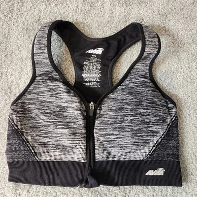 Sujetador deportivo Avia con cremallera frontal pequeño acolchado negro blanco espalda deportiva Foto 1 de 3