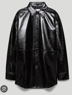 Aritzia Babaton 超大 Pelli 黑色人造闪亮皮革夹克 尺寸 S 122354 — 第 1/4 张图片