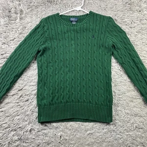 Polo Ralph Lauren Sweater Green Large 14-16 Boys Youth Cable Knit Sweater - Picture 1 of 6
