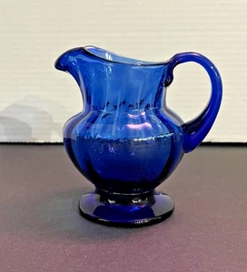 Vintage Blue Colbat Glass Pitcher 4 by 4.5 - Picture 1 of 6