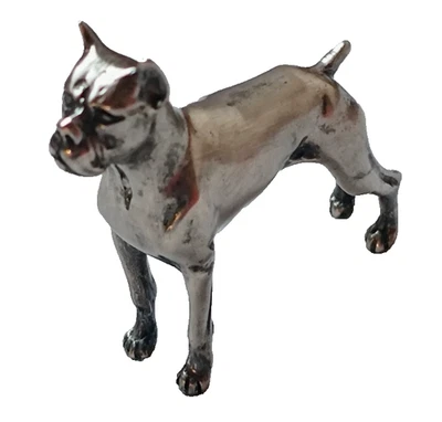 Boston Terrier argento 800 , pesante, figura, scultura - Immagine 1 di 4