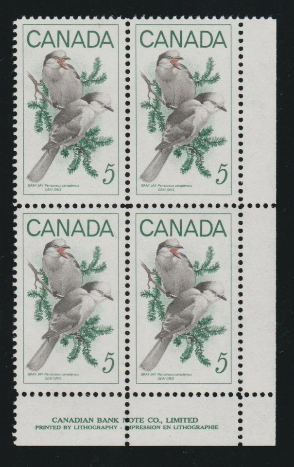 1968 Canada SC# 478 LR - Wildlife Gray Jays - Plate Block M-NH Lot # 381 - Image 1 of 1