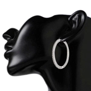 14 Karat Weißgold über Elemente CZ zwei Zoll runde Creolen weiß - Bild 1 von 4