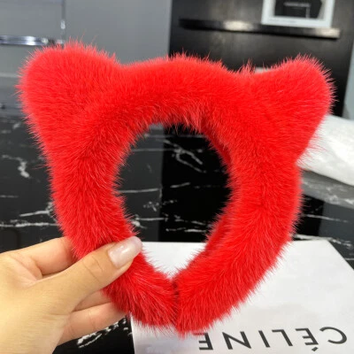 Diadema de piel de visón real para mujeres damas banda para el cabello aro horquilla estilo oreja de gato Foto 1 de 3