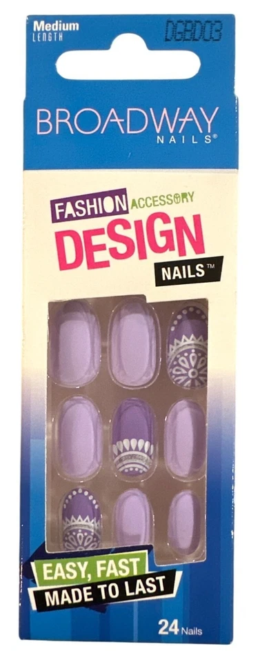 Broadway 24 Nails DESIGN Medium Almond Matte Purple+Lavender+White Mandala Print - Image 1 of 2
