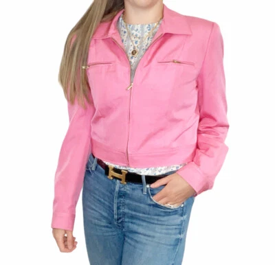 Chaqueta Blazer De Colección~Carlisle~Rosa 100% Seda Dorado Cremallera~Mujer Talla 8 Foto 1 de 4