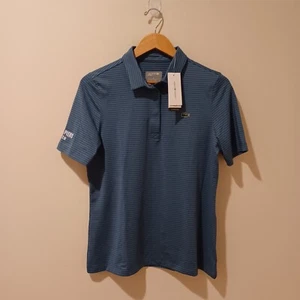 NWT Lacoste Golf Polo Shirt Performance Tennis Blue Stripe Sz 42/L Chelsea Piers - Picture 1 of 10