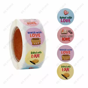 500pcs 1in Baked with Love Stickers Round Shaped Chrome Paper For Bakery Cafe - Picture 1 of 10