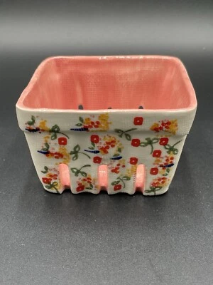 Cesta de bayas de cerámica floral Anthropologie motivo rojo 2,5"x4"x4" nueva Foto 1 de 4