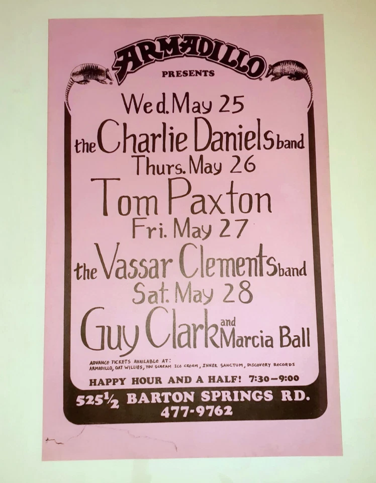 Póster Armadillo Charlie Daniels Marcia Ball Guy Clark Soap Creek Austin Texas Foto 1 de 1