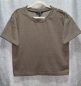 LRL Ralph Lauren Black Label Houndstooth Print Double-Knit Jacquard Top Sz L - Picture 1 of 9
