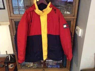 VTG 90’s Tommy Hilfiger Color Block Down Puffer Ski Jacket w Hood SZ L - Cool - Image 1 of 4