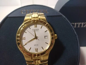 Citizen Quartz Men's Calendar White Dial Gold Tone 38mm Watch BK2322-57A VG Cond - Picture 1 of 11