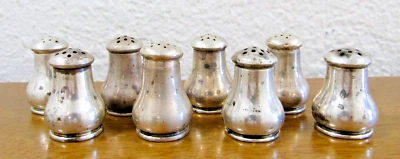 Cuatro pares antiguos de saleros y pimenteros personales Wallace 71 de plata de ley Foto 1 de 4