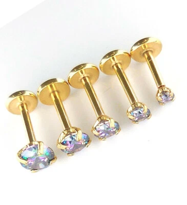 Rainbow ThreadLess Triple Helix Nose Earring Rings Ring 16G 18G Gold Tone 6-8mm - Image 1 of 4
