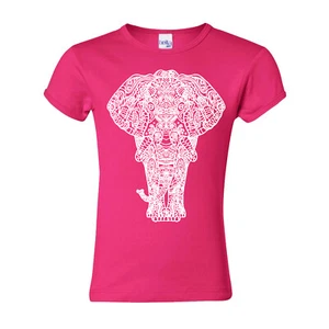 🔥 Elephant Tribal Mandala Boho Girls Youth T shirt Zoo visit Animal lover girl - Picture 1 of 5