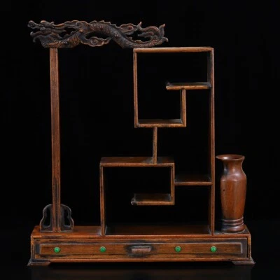 Chinese Antique Rosewood Carved Dragon Statue Pen Rack Curioshelves Home Decor - Image 1 of 4