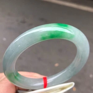 Certified Nature grade A Green&white Myanmar Jade jadeite bracelets Bangle 56mm - Picture 1 of 11
