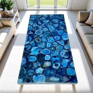 Rectangle Blue Agate Center Dining Table Geode Stone Countertop Patio Furniture - Picture 1 of 8