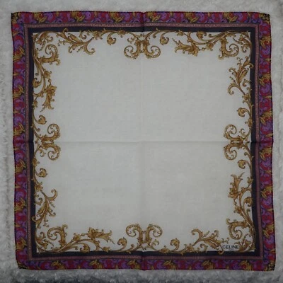 M372 CELINE Blanco Algodón Bufanda Bufandas Bolsillo Cuadrado 19.5" X 19.5" Foto 1 de 4